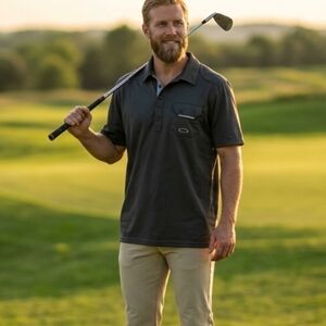 NEW! Oakley Men’s Charcoal Polo with Chest Pocket Size XL